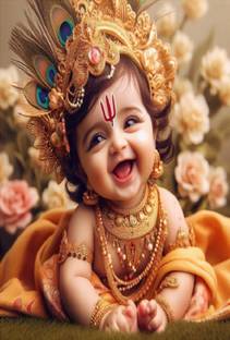 फ्लिपटिक Cute Bal Krishna Poster for Pooja Room,Bedroom,Living Room for pregnant women D2 डिजिटल रीप्रिंट 18 inch x 12 inch पेंटिंग