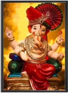 Sanvik Creations Lord Ganesh Ji Photo On MDF Wood, Modern Art Photo Frame Digital Reprint 8 inch x 6 inch Painting