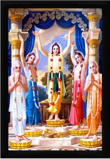 Braj Art Gallery Sri Pancha Tattva Incarnation Photo Frame Digital Reprint 19.5 inch x 13.5 inch Painting