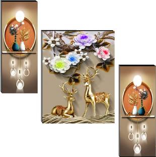 SNDArt Set Of 3 Modern Art Deer Paintings For Wall Digital Reprint 12 inch x 18 inch Painting