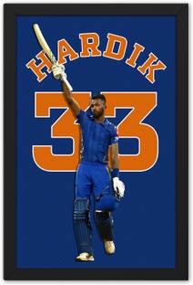 Ritwika's Indian All rounder Hardik Pandya Sports Framed Painting Digital Reprint 19.5 inch x 13.5 inch Painting