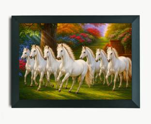 PERSONALIZED WORLD Customize 7 horse running photo, Vaastu 7 horses frame, Seven running horses picture Digital Reprint 13 inch x 9 inch Painting
