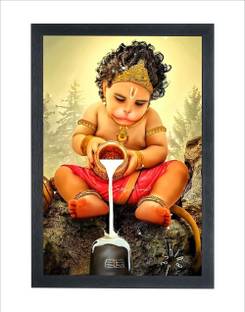 Chitransh Gifts Bal Hanuman Ji Wall Mounted Photo Frame Painting Digital Reprint 14 inch x 20 inch Painting