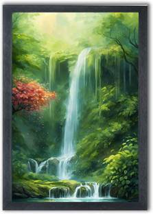 Devatwal Waterfall in the Forest Photo Frame For Wall Mounted Painting Digital Reprint 10 inch x 14 inch Painting