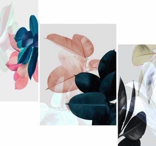 WALLMAX Set of 3 Decorative Flower UV Textured Multi Effect MDF Framed Digital Reprint 18 inch x 12 inch Painting