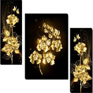 SNDArt Set Of 3 Flower Pots Floral Wall Paintings For Living Room Digital Reprint 12 inch x 18 inch Painting