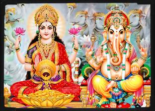 Threestar ganesh laxmi photo frame 8x12 inch Natural Colors 12 inch x 8 inch Painting