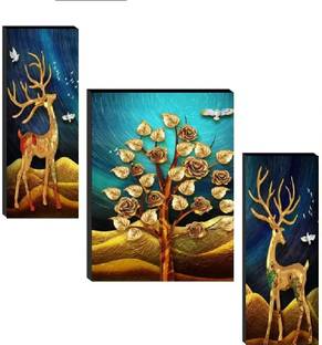 SNDArt Set Of 3 Modern Art Deer Paintings For Wall Digital Reprint 12 inch x 18 inch Painting