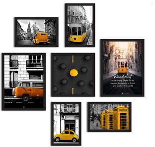 Painting Mantra Set of 7 Framed Poster Art Print -Tram Travel -Multicolored, Art Print Digital Reprint 44 inch x 44 inch Painting
