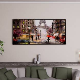 Painting Mantra Eiffel Tower On Street Large Canvas Painting Wall Art Print For Home Decor Canvas 23 inch x 47 inch Painting
