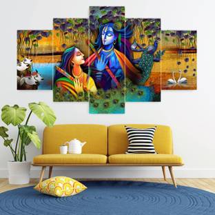 Masstone Love of Radha Krishna Religious 5 Piece Panel MDF Painting Digital Reprint 17 inch x 30 inch Painting