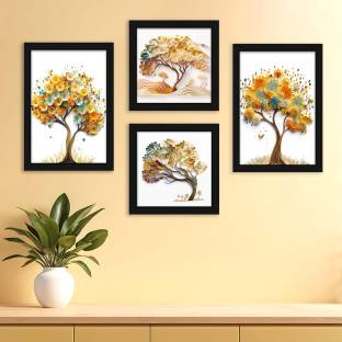 Indianara Set of 4 Modern Art Framed Painting for Living Room Bedroom Home Digital Reprint 10 inch x 32 inch Painting