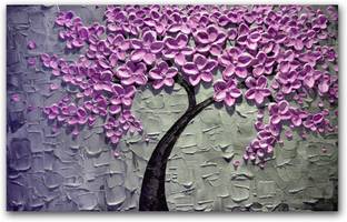 Anweshas Rolled Canvas Painting Without Frame for Home & Office - Pink Leaves Canvas 20 inch x 32 inch Painting