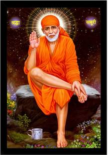 Dharvika Innovations Sai Baba Photo Frame Digital Reprint 20 inch x 14 inch Painting