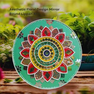 wesoulgifts Aesthetic Floral Design Mirror Round Lippan Art Acrylic 10 inch x 10 inch Painting