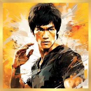 Anaadi Bruce Lee Boxing Legend Laminated Photo Frame | Wall Décor Painting Digital Reprint 12 inch x 12 inch Painting