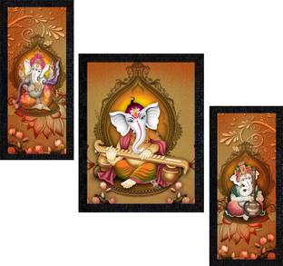 Poster N Frames Set of 3 with Acrylic Sheet (Glass) Ganeshji framed-1053 Digital Reprint 14 inch x 22 inch Painting