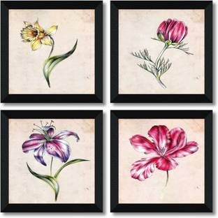 saf SET OF 4 FLORAL Digital Reprint 19 inch x 19 inch Painting