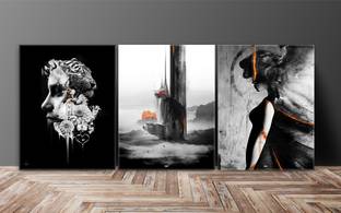 saf SAF Abstract Multieffect UV Textured Panel Painting (Set of 3, 12 Inches X 27 Inches (SANFC12282) Digital Reprint 12 inch x 27 inch Painting