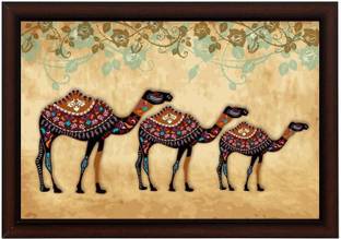 Masstone Camel Painting for Wall Decoration With Frame (20x14 Inch) Digital Reprint 14 inch x 20 inch Painting