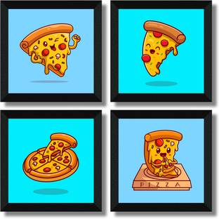 saf Set Of 4 Pizza Theme Painting for Café, Restro And Kitchen Digital Reprint 10 inch x 10 inch Painting