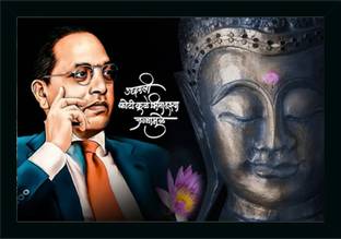 Dharvika Innovations Ambedkar Buddha Photo Frame Digital Reprint 14 inch x 20 inch Painting