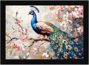 FRIZZY ARTS Spring Blossom Peacock Digital Reprint 20 inch x 14 inch Painting