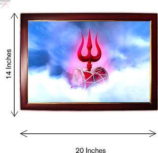 Kanakgraphics Lord Shiva's Trishul and Damru in Sky Wall Framed Painting Digital Reprint 20 inch x 14 inch Painting
