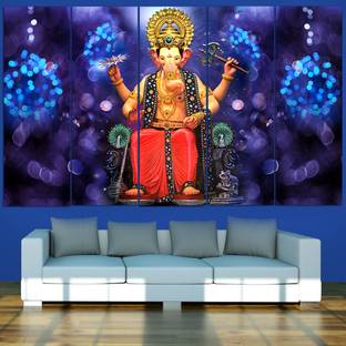 Spacter Lalbaugcha Raja Ganesha Multiple Frames, Beautiful Wall Art Digital Paintings Watercolor 30 inch x 50 inch Painting