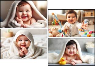 JB Creations Set of 4 cute Baby Posters | Baby Posters for Pregnant Women Wall Decoration Digital Reprint 12 inch x 18 inch Painting