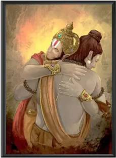 Sanvik Creations Lord Shree Ram with Hanuman Ji Photo Frame Matte Finish, Digital Reprint 8 inch x 6 inch Painting