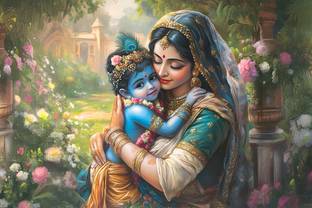 Anaadi Bal Krishna With Maa Yashoda Photo Poster For Home & Office Decoration Digital Reprint 12 inch x 18 inch Painting