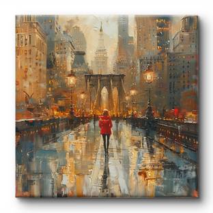 saf Wooden Framed City Vibes Canvas Wall decor Painting for Home and office Digital Reprint 24 inch x 24 inch Painting