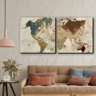 ARAkri World Map MDF Wall Painting - Scenery for Home Office School Wall Decoration Digital Reprint 12 inch x 12 inch Painting