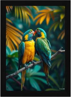 FRIZZY ARTS Tropical Love – Vibrant Parrot Pair A4 Digital Reprint 13 inch x 10 inch Painting