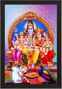 एक्राफ्टिंडिया Shiv Parivar Religious Satin Matt Texture UV Art Painting स्याही 14 inch x 10 inch पेंटिंग