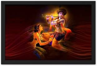 Ritwika's Radha krishna Flute Love Religious Modern Art Framed Digital Reprint 9.5 inch x 13.5 inch Painting