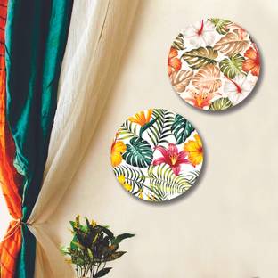 saf Round Shape Tropical Leaves MDF Painting for Living Room 12X12 inch LRB29-L2 Digital Reprint 12 inch x 12 inch Painting