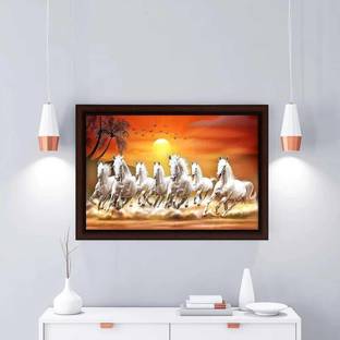 WALLSTOXX 7 Running Horses Vastu UV Textured 11 inch x 14 inch Painting (With Frame) Digital Reprint 18 inch x 12 inch Painting