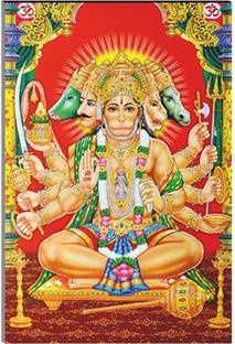 VGALLERY Panchmukhi Hanuman Ji Wall Paintings For Home Decor Living Room Wall Decoration Acrylic 12 inch x 9 inch Painting