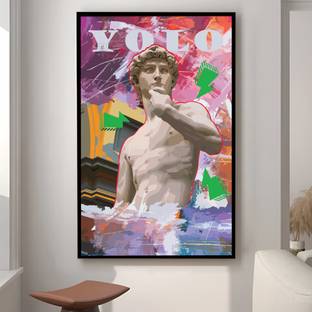 Painting Mantra David Statue Yolo Pop Graffiti Art For Living Room for Home & Office Canvas 35 inch x 23 inch Painting