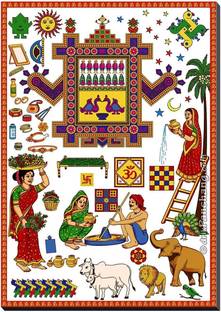 Asmi Collections 3D Wooden Printed Ahoi Ashtami Digital Reprint 8 inch x 12 inch Painting