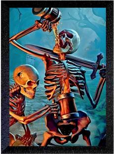ER HANDICRAFT Skeleton PARTY WALL DEOCRE PAINTING Digital Reprint 14 inch x 10 inch Painting