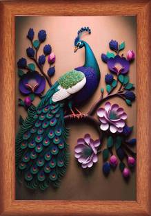 Mahadi Profiles Vastu Peacock Photo Frame Digital Reprint 10 inch x 14 inch Painting