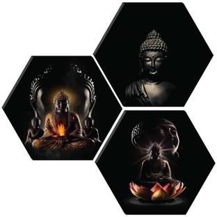 saf SET OF 3 HEXAGON BUDDHA Embossed 21 inch x 21 inch Painting