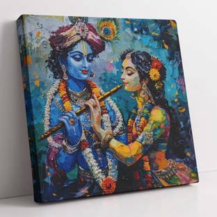 saf Shree Radhe Krishna Canvas Wall decor Painting for Home and office Canvas 16 inch x 16 inch Painting