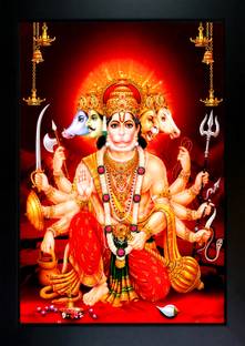 CrowdHall Panchmukhi Hanuman Photo | Panchmukhi Hanuman Ji Photo Frame 10 x 13.5 IN Religious Frame