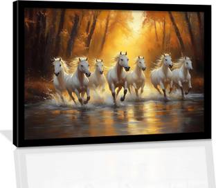 Rainbow Arts 7 Horses Vastu Frame Wall Art Painting for Living Room Bedroom Office | Digital Reprint 13 inch x 10 inch Painting