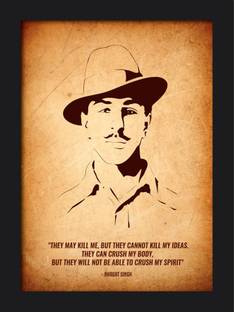 RV SALES Bhagat Singh Photo Frame Inspirational Quotes Painting For Office Room Wall Digital Reprint 13.5 inch x 10 inch Painting