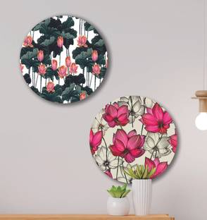 saf Round Shape Vintage Flower MDF Painting for Living Room 12X12 inch LRB22-L2 Digital Reprint 12 inch x 12 inch Painting